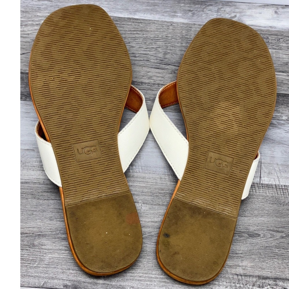 UGG Tawnie Off White Leather Flip Flop Thong Sandals Womens 9 1120110 - Picture 5 of 6